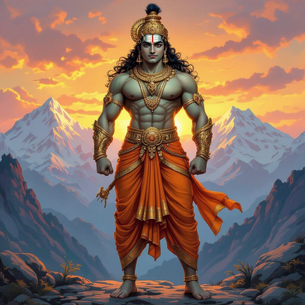 Heroic Hanuman in Himalayan Sunset