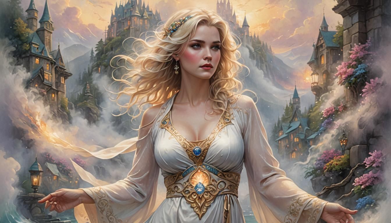 Watercolor Portrait: Tattooed Woman in Fantasy Style