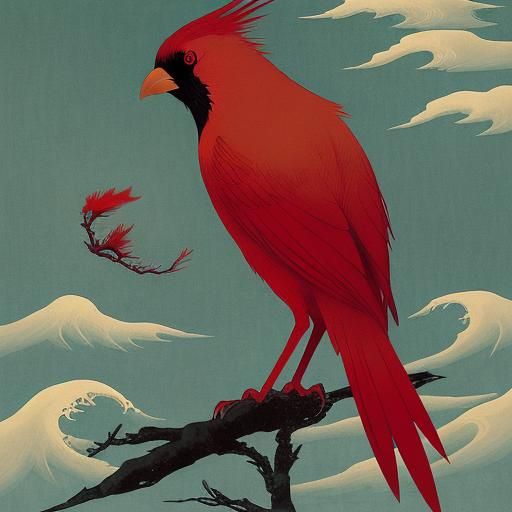 Red Bird: Woodcut Surrealism in Flight