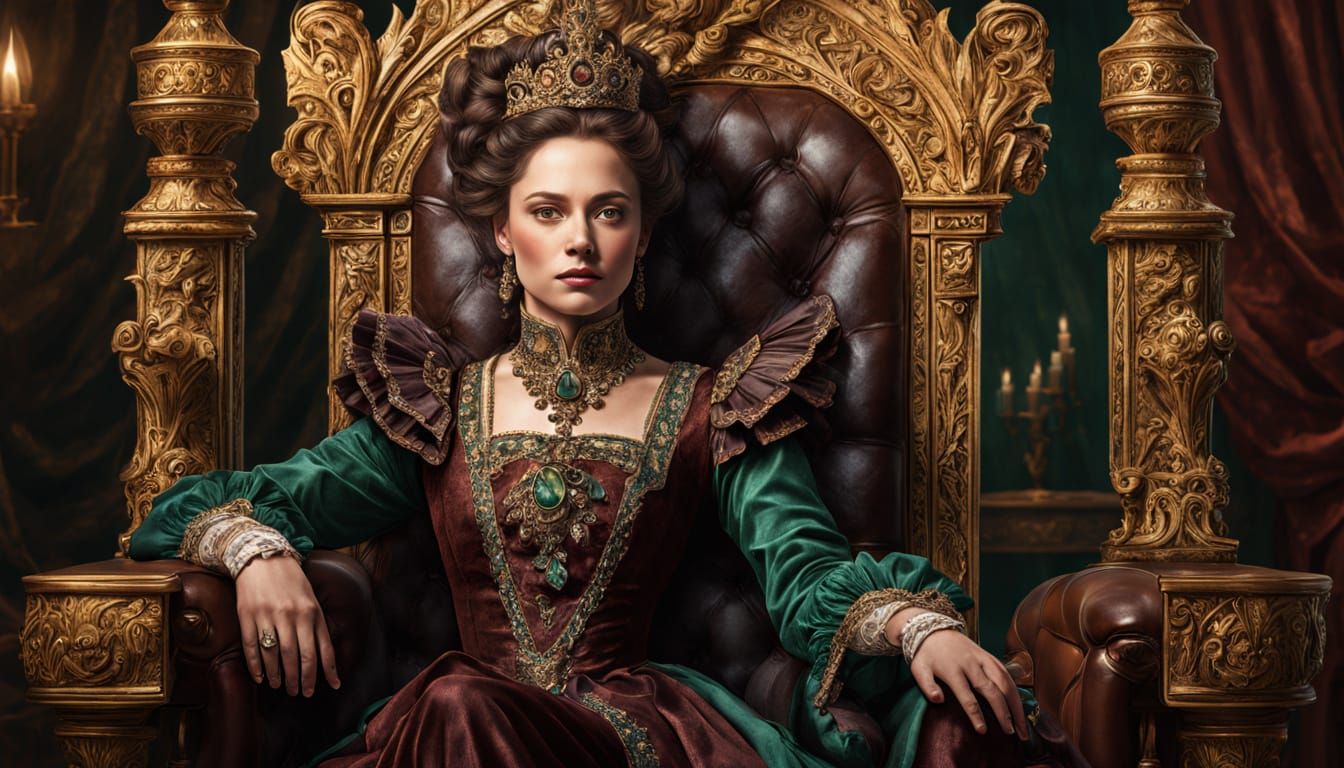 Victorian Queen on Chocolate Throne: Fantasy Oil Painting