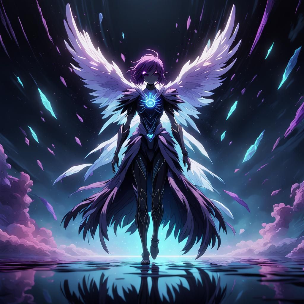 Lone Figure in Infinite Void: Cel-Shaded Anime Art