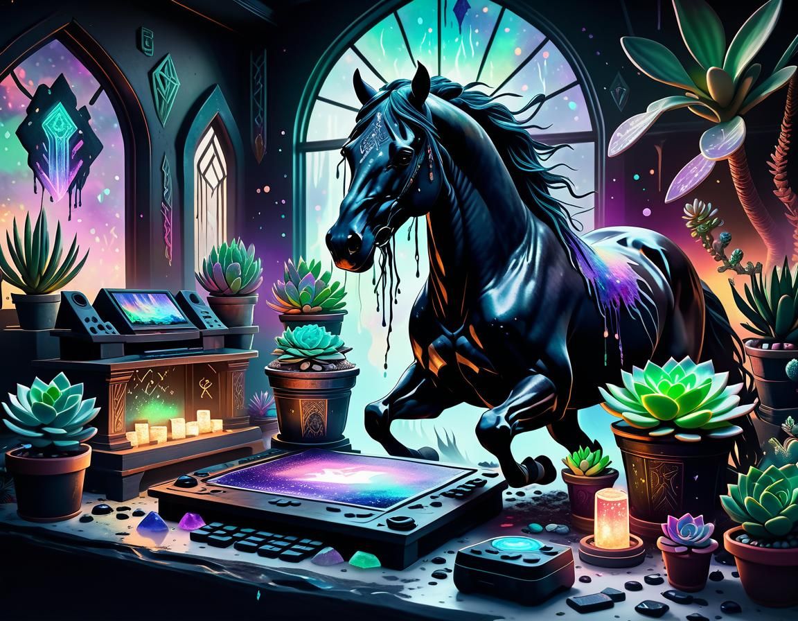 Intense Gaming Session with Goddess Altar in Film Still