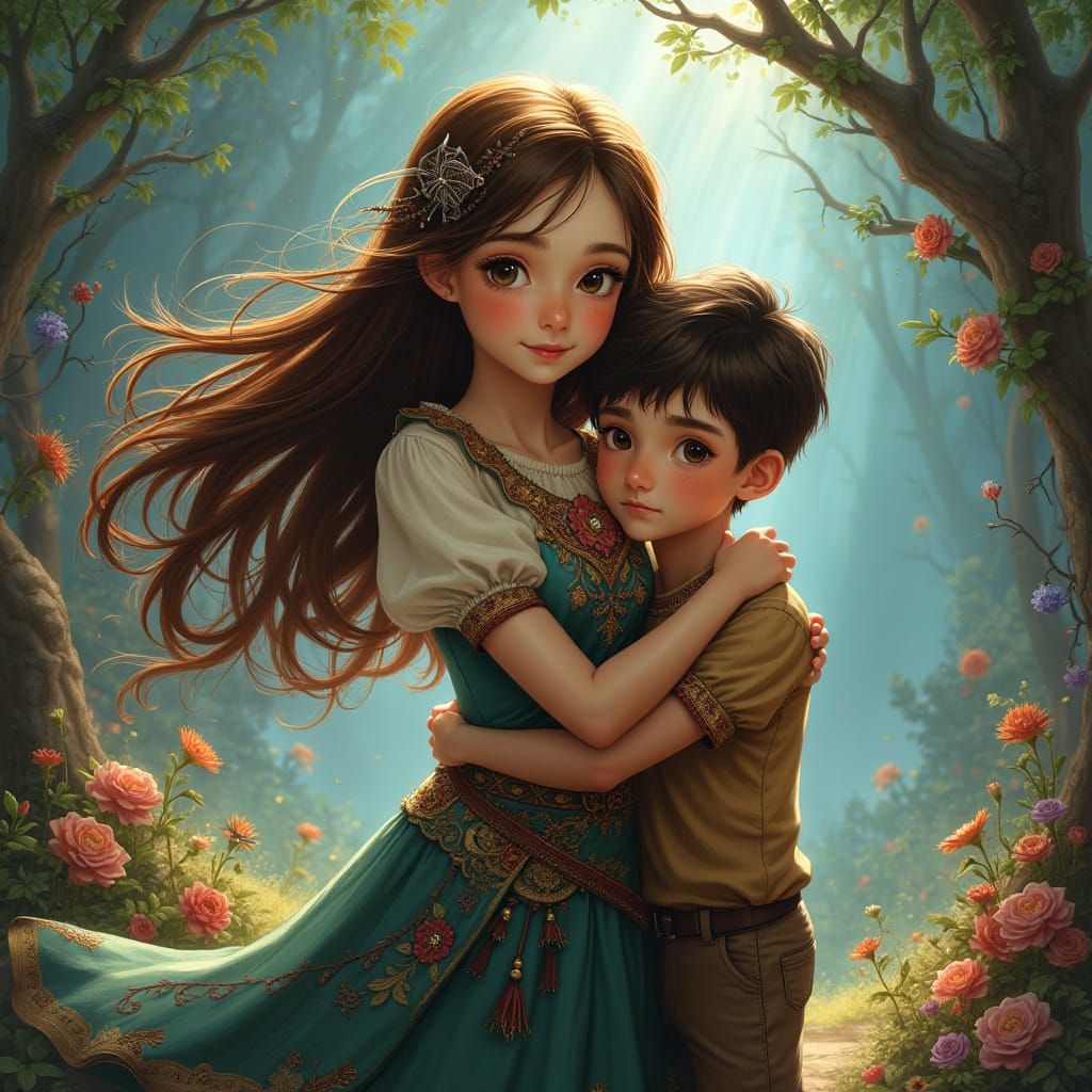 Fantasy Couple in Whimsical Embroidered Attire