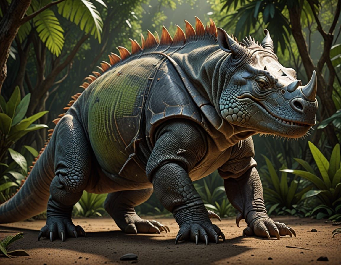 Rhino Iguana Hybrid in Photorealistic Style