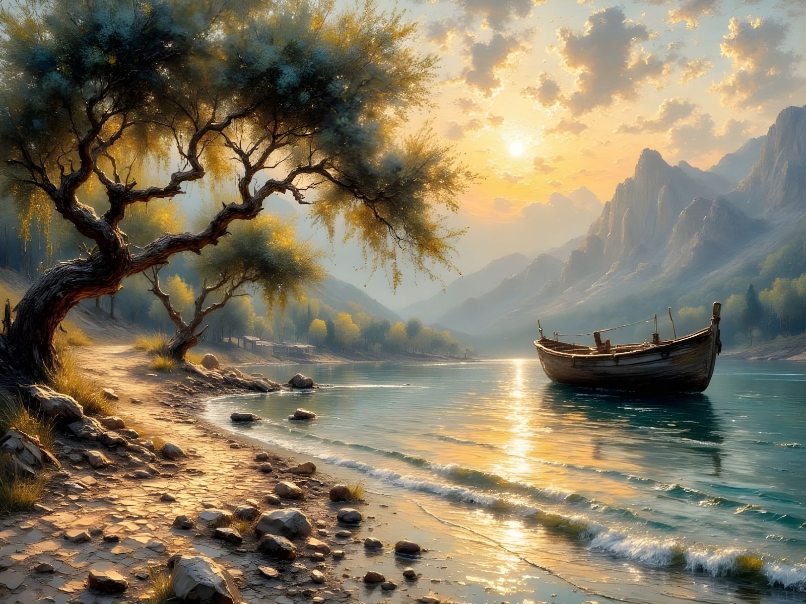 Mediterranean Cove at Sunset Oil Painting