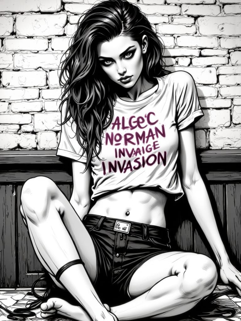 Anglo-Norman Invasion. Inked line drawing