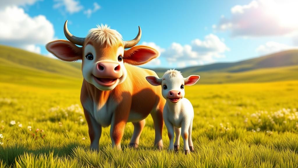 Adorable Highland Calf in Scotland: 3D Cartoon Art
