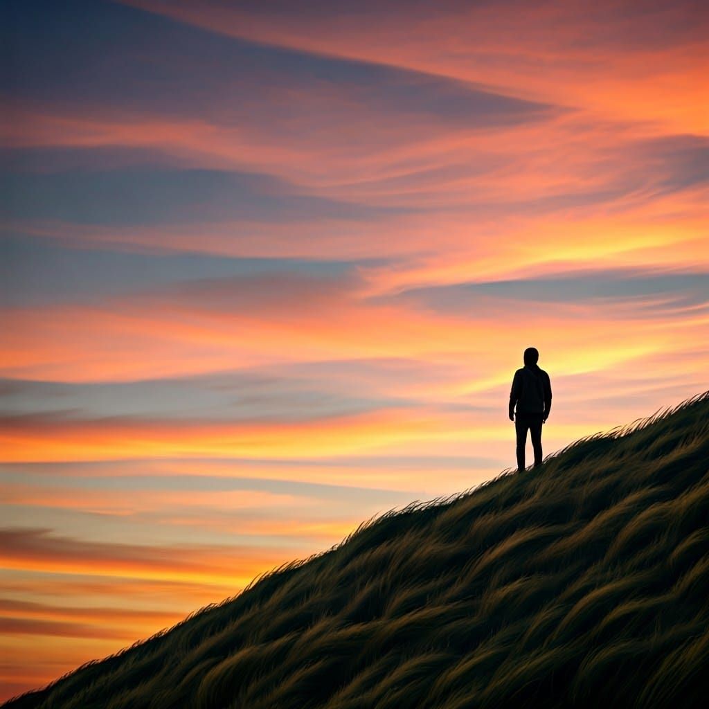 Surreal Sunset Silhouette: Ethereal Colors and Textures