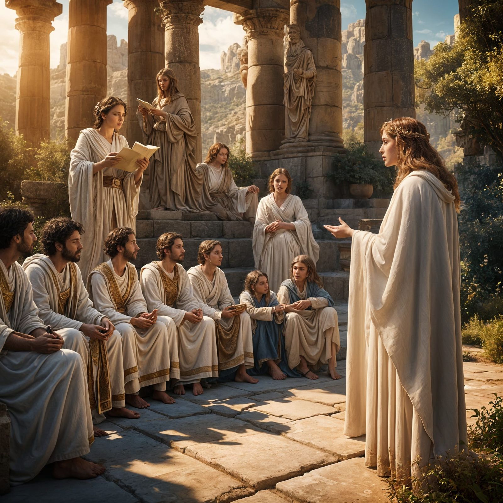 Ancient Greek Woman Teaching, Pre-Raphaelite Style