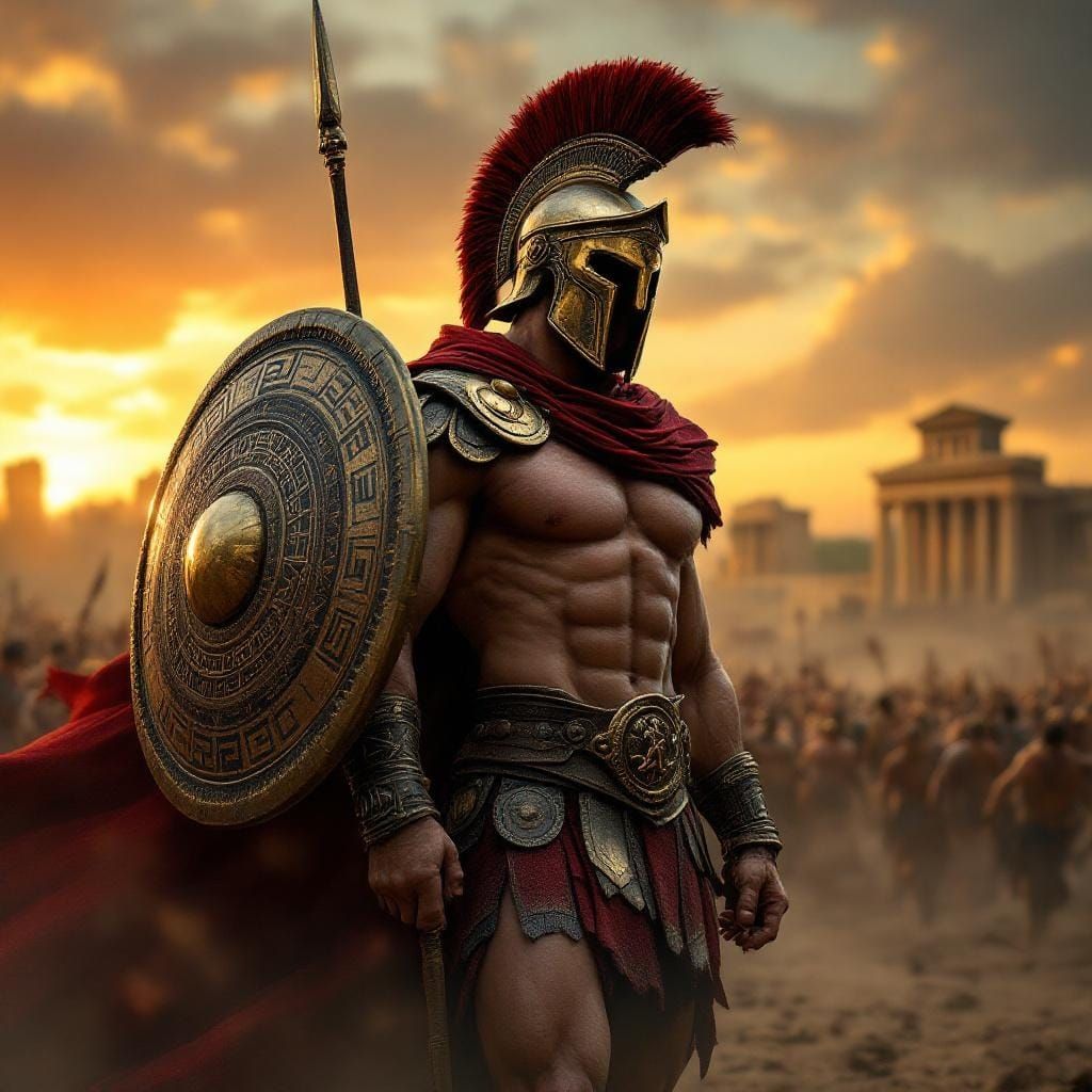 Spartan Hoplite on Battlefield in Hyper-Realistic Style
