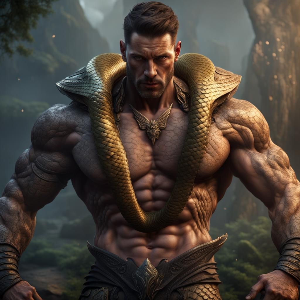 Anaconda Warrior: Hyperrealistic Full Body Matte Painting