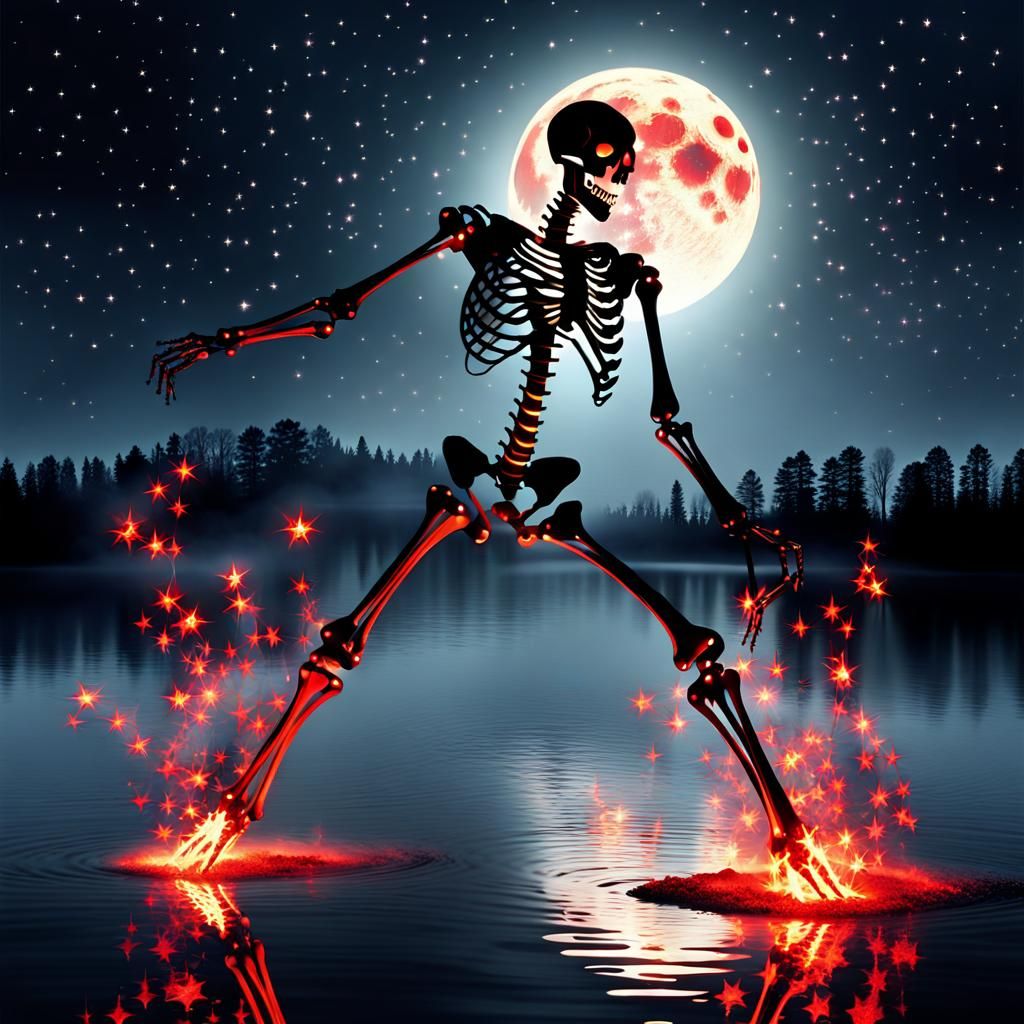 Eerie Macabre Skeleton Dance on a Lake