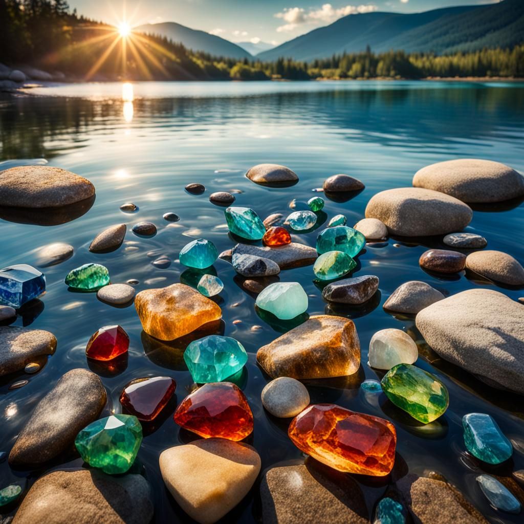 Gemstone Waterfront: A Crystal-Clear Digital Painting