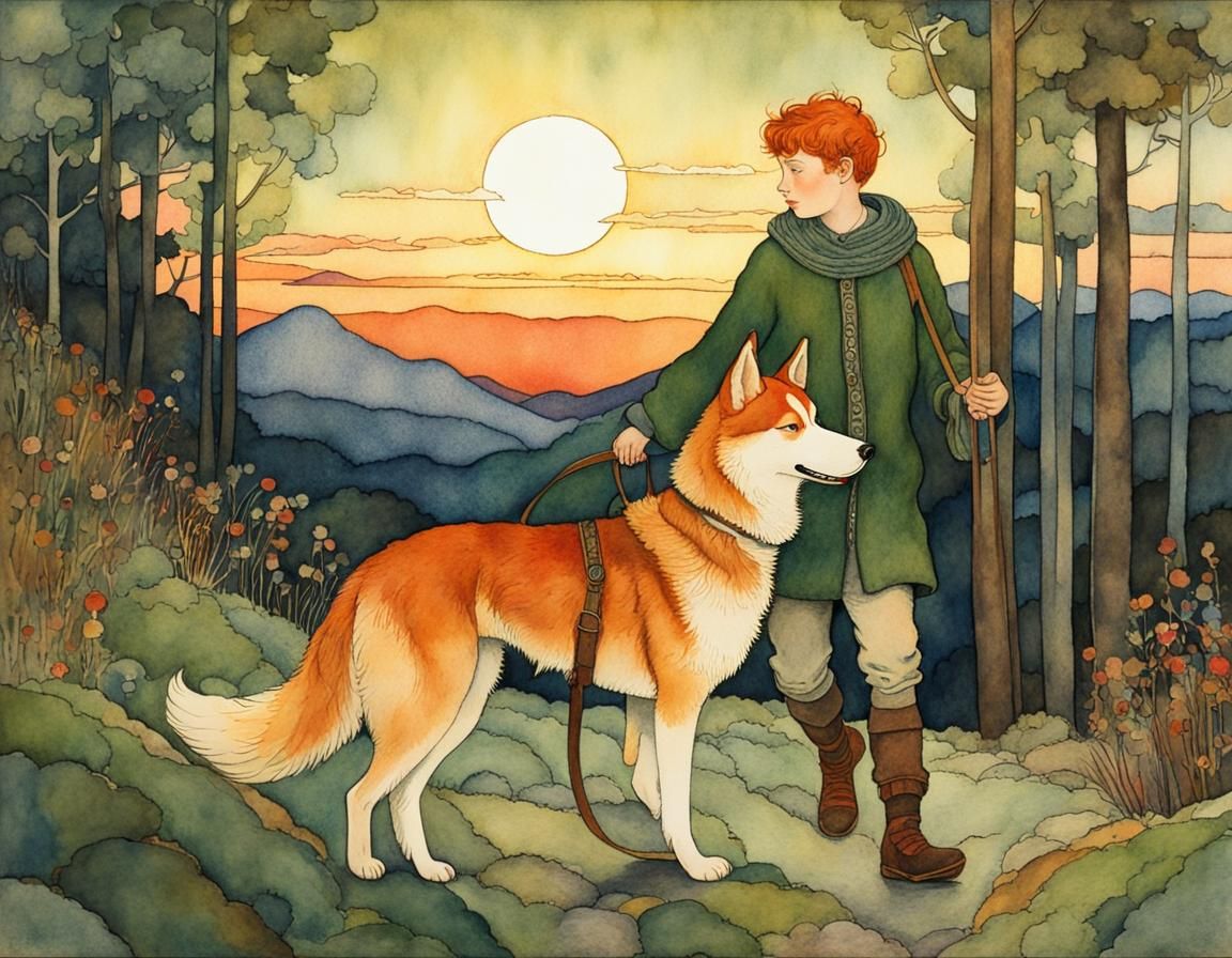 A boy walking his dog #3