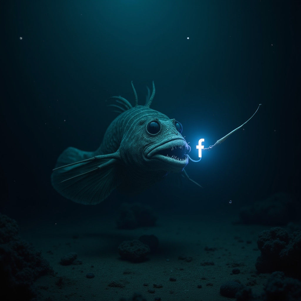 Surreal Anglerfish with Facebook Logo Lure