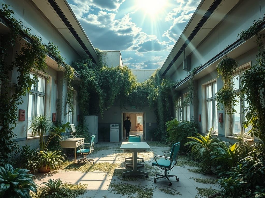 Abandoned Hospital Interior Transformed by Nature