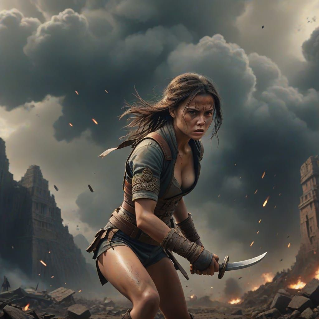 Tough Brunette Ready for a Fight: Digital Matte Painting