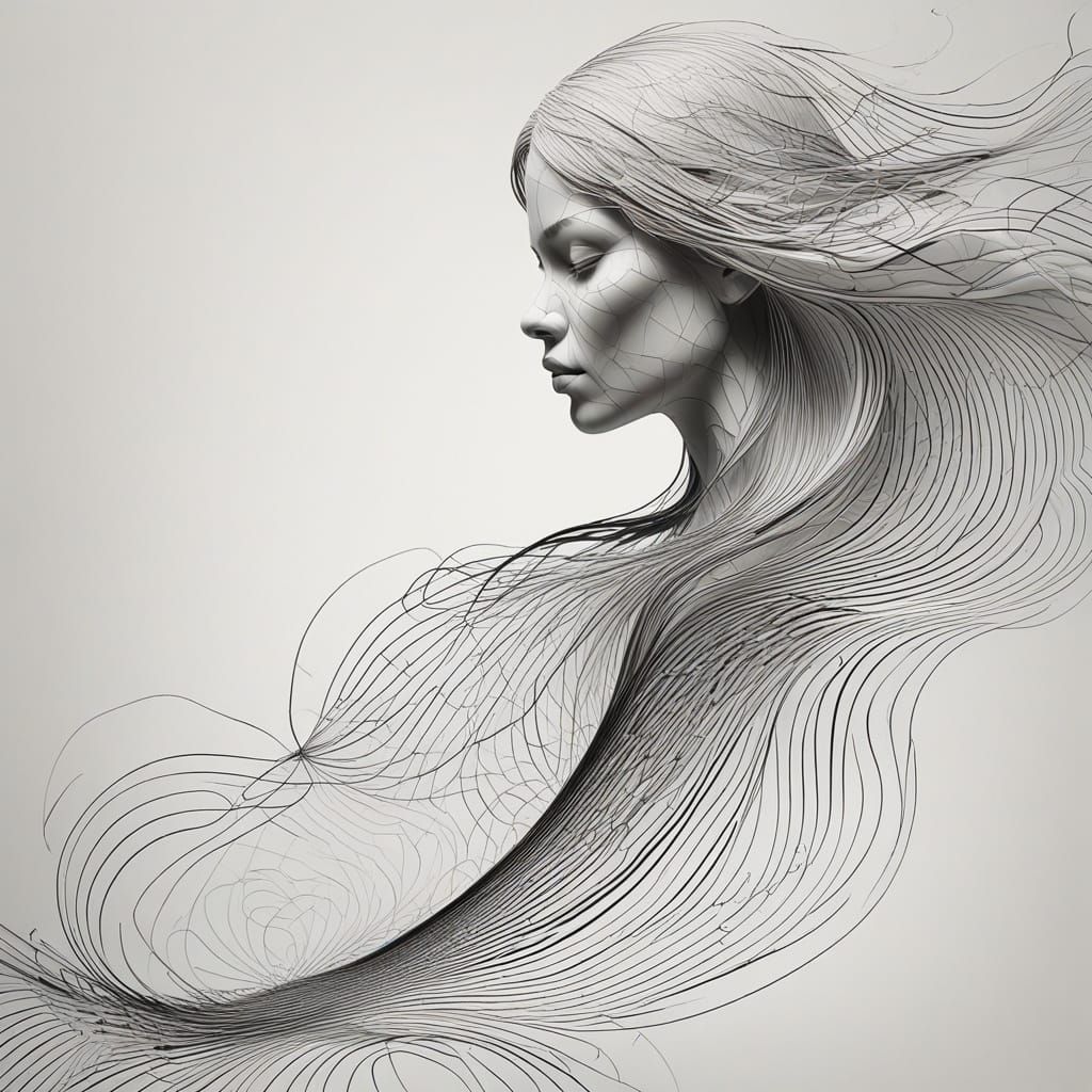 Optical Art Figure Blends into Script on Parchment