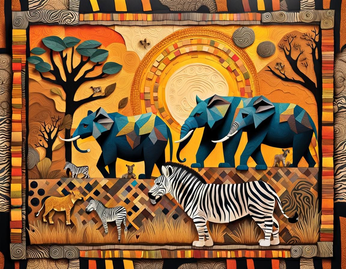 Savannah Game Board in Mixed Media Collage Style