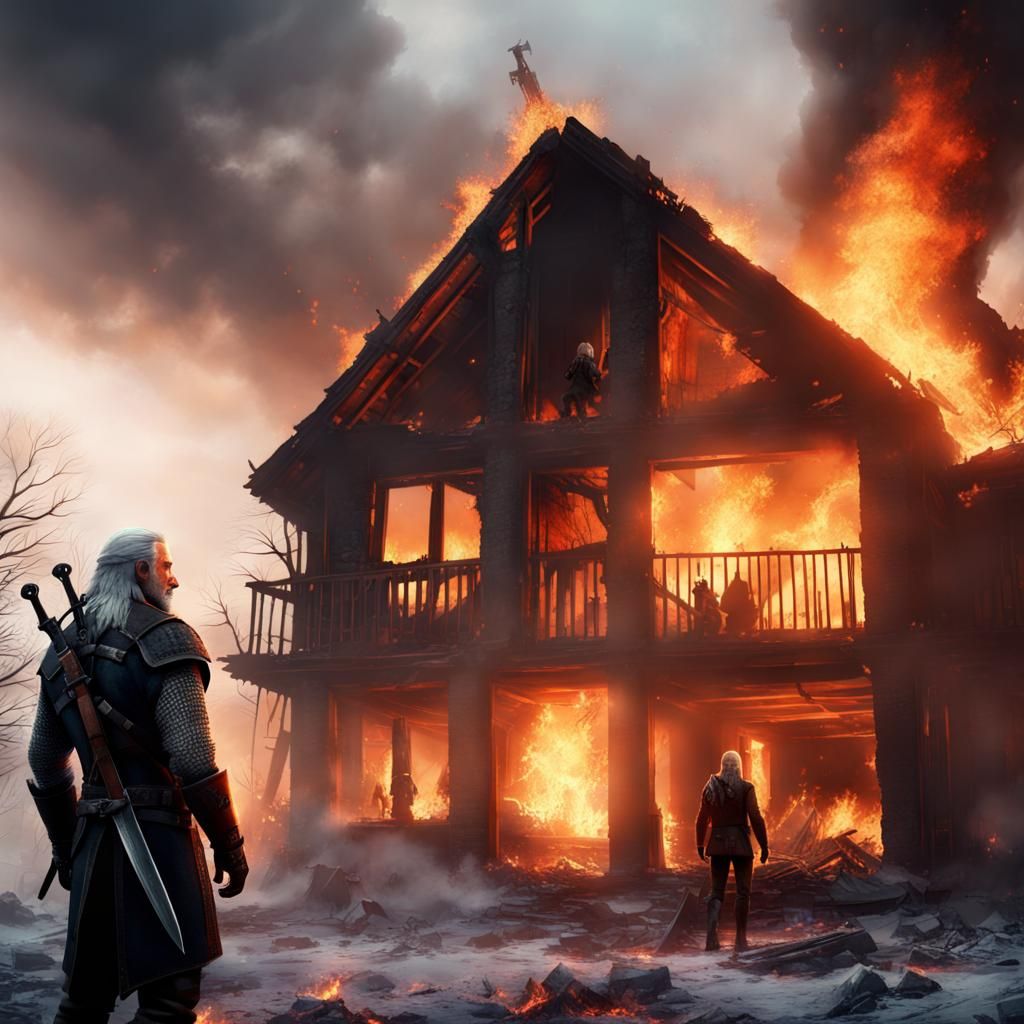 Heroic Rescue From Burning Building, Digital Matte Painting