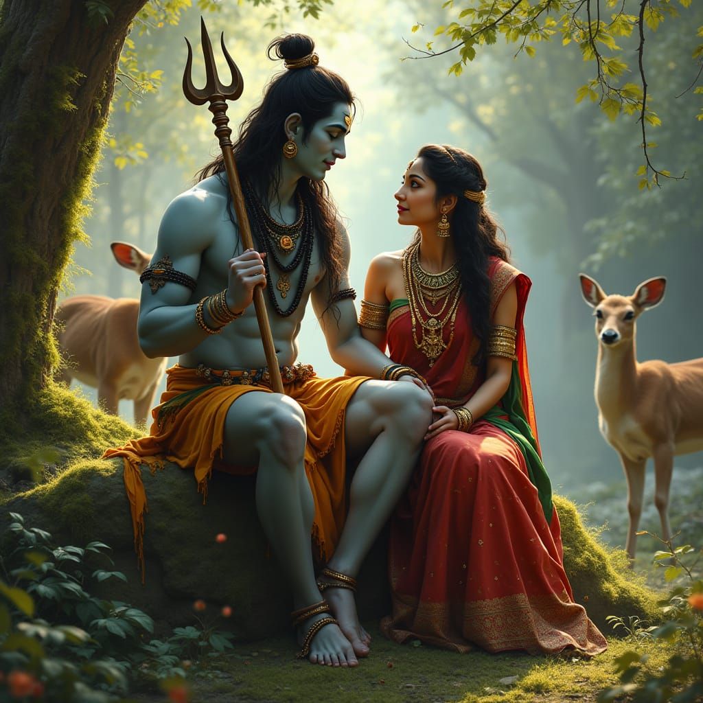 Shiva and Parvati in Enchanted Forest, Renaissance Style