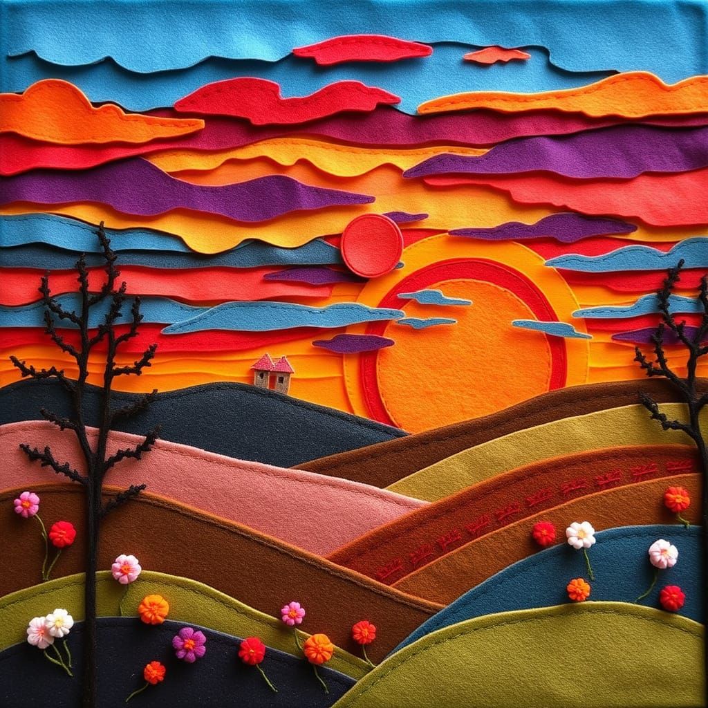 Sunset Felt Textures in Dimensional Textile Art Style