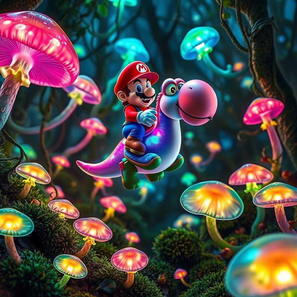 Mario Soars Amidst a Luminous, Microscopic Wonderland