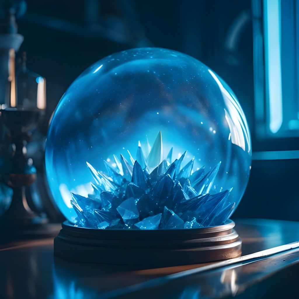 Blue Cosmic Power in Glass Sphere, Digital Art