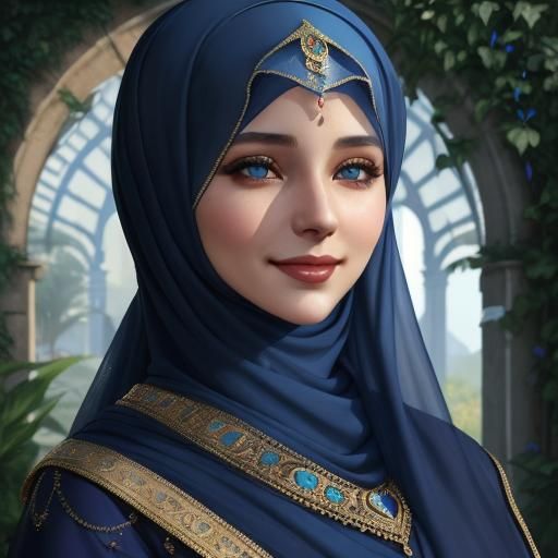 Woman in Blue Hijab as Illusion Painting