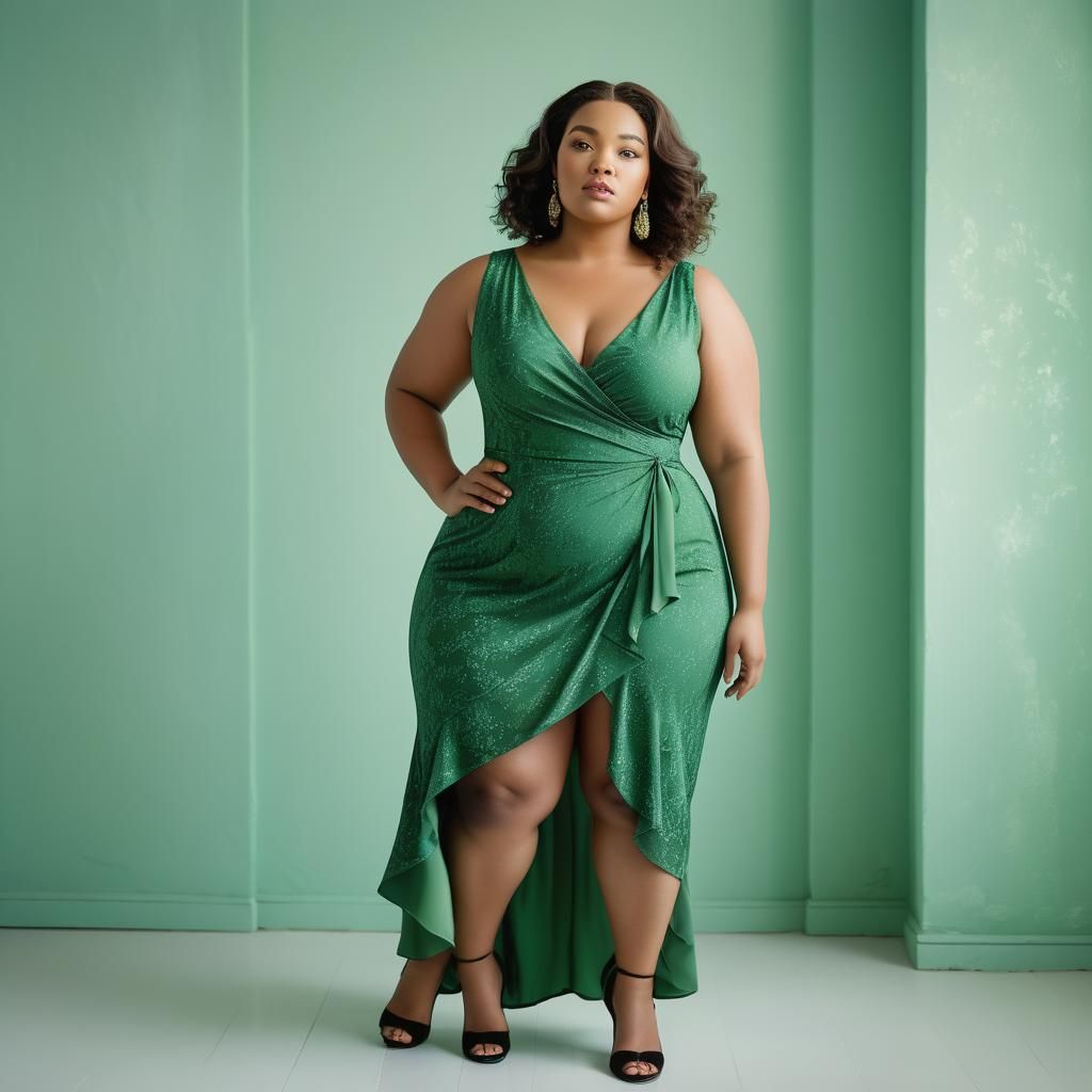 Glamour Portrait of Woman in Green Dress