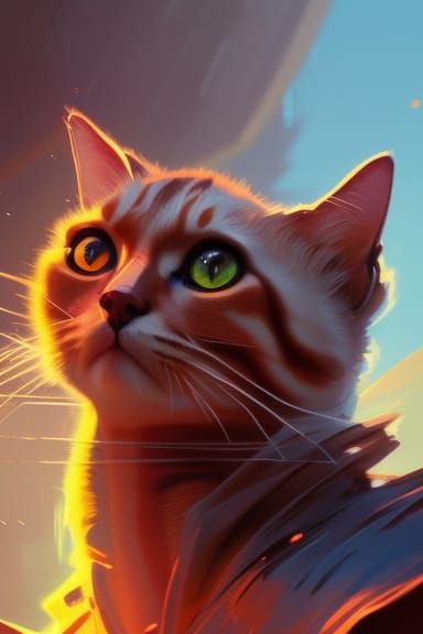 Hyperdetailed Cat Concept Art in Orange and Teal