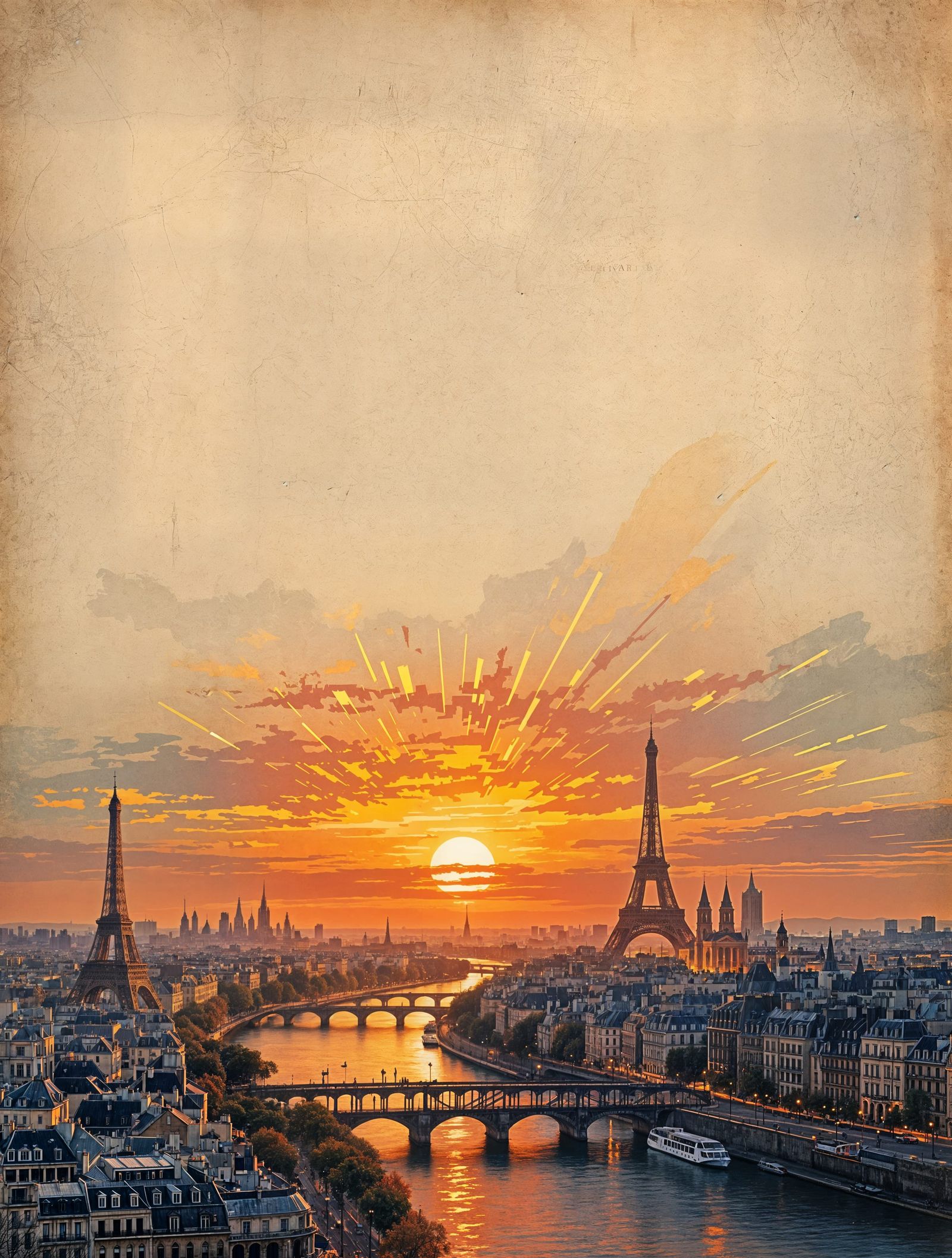 Paris Sunset in Vibrant Digital Art