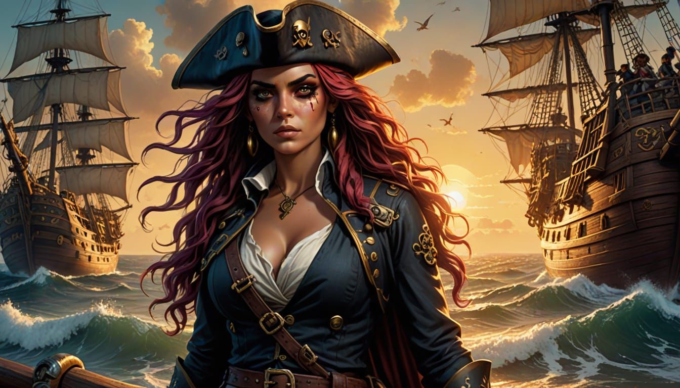 Pirate Woman Portrait in Comic Book Art Style