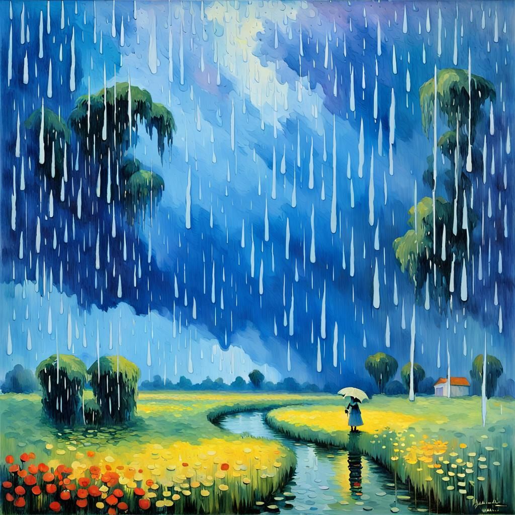 Abstract Rain Nursery Rhyme in Dreamlike Impressionism