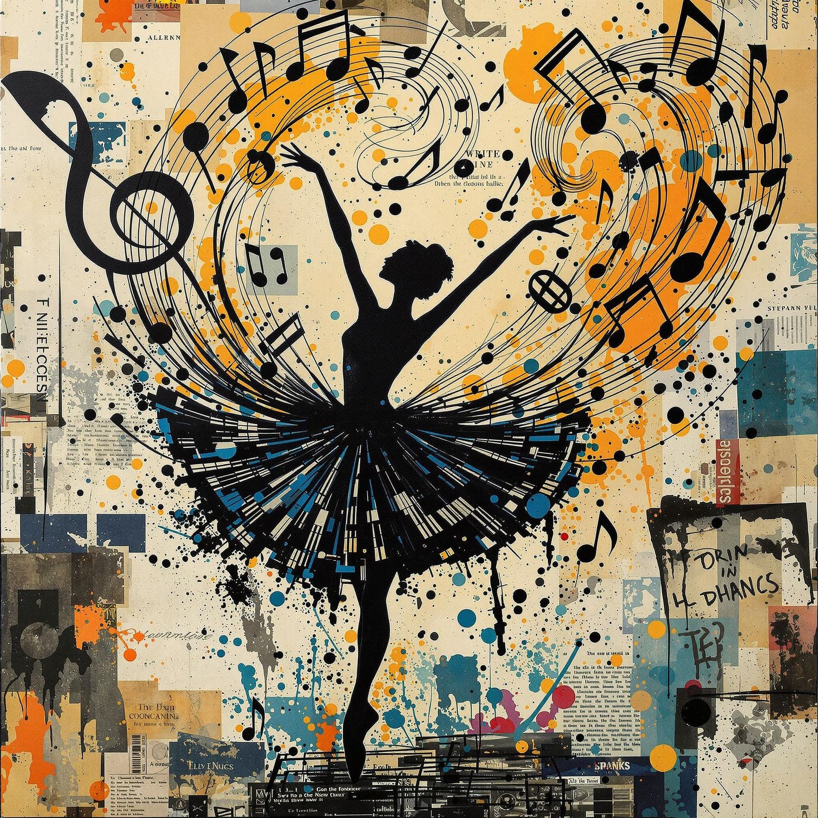 Ballerina Dances in Mixed Media Collage