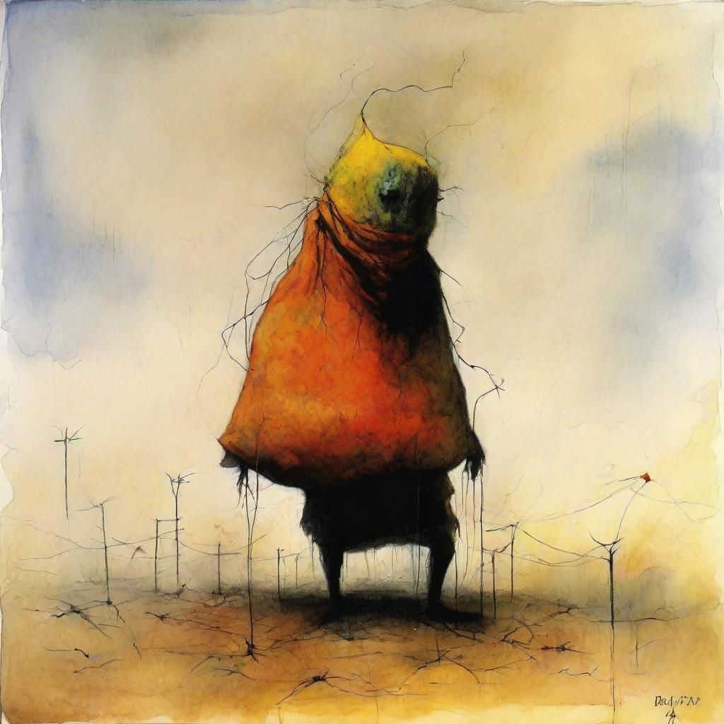 Surreal Sack Man Gouache Impressionist Masterpiece