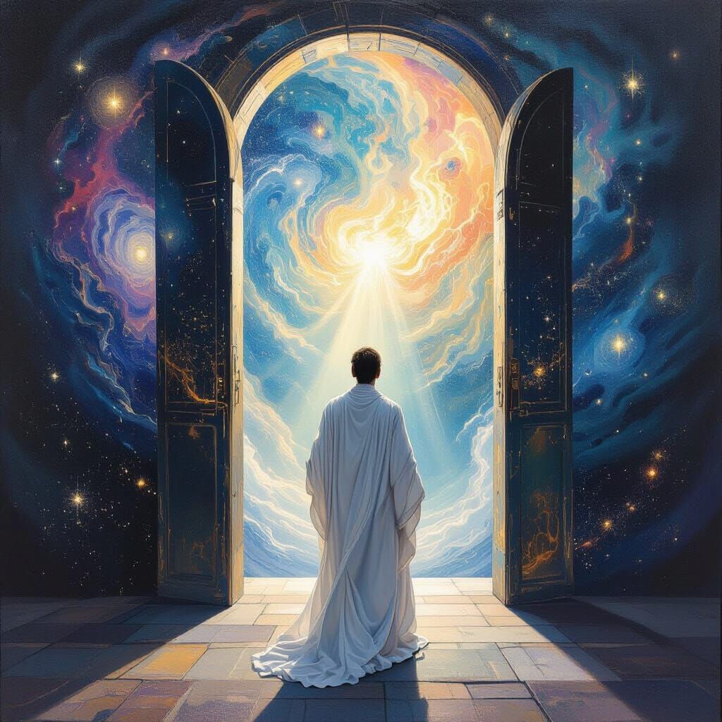 Cosmic Portal Revelation in Surrealist Oil Painting Style