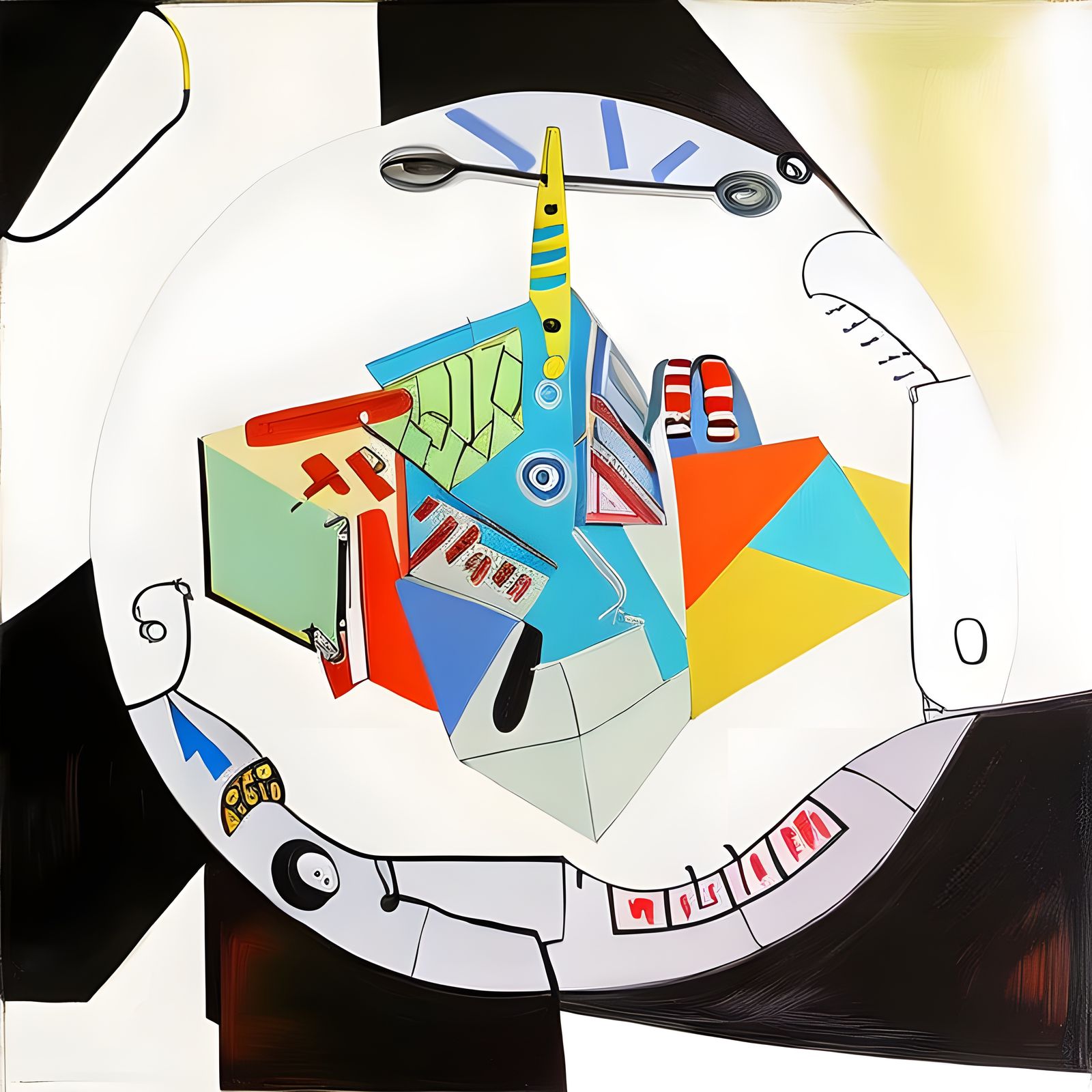Cubist Golden Fish Painting in Basquiat Style