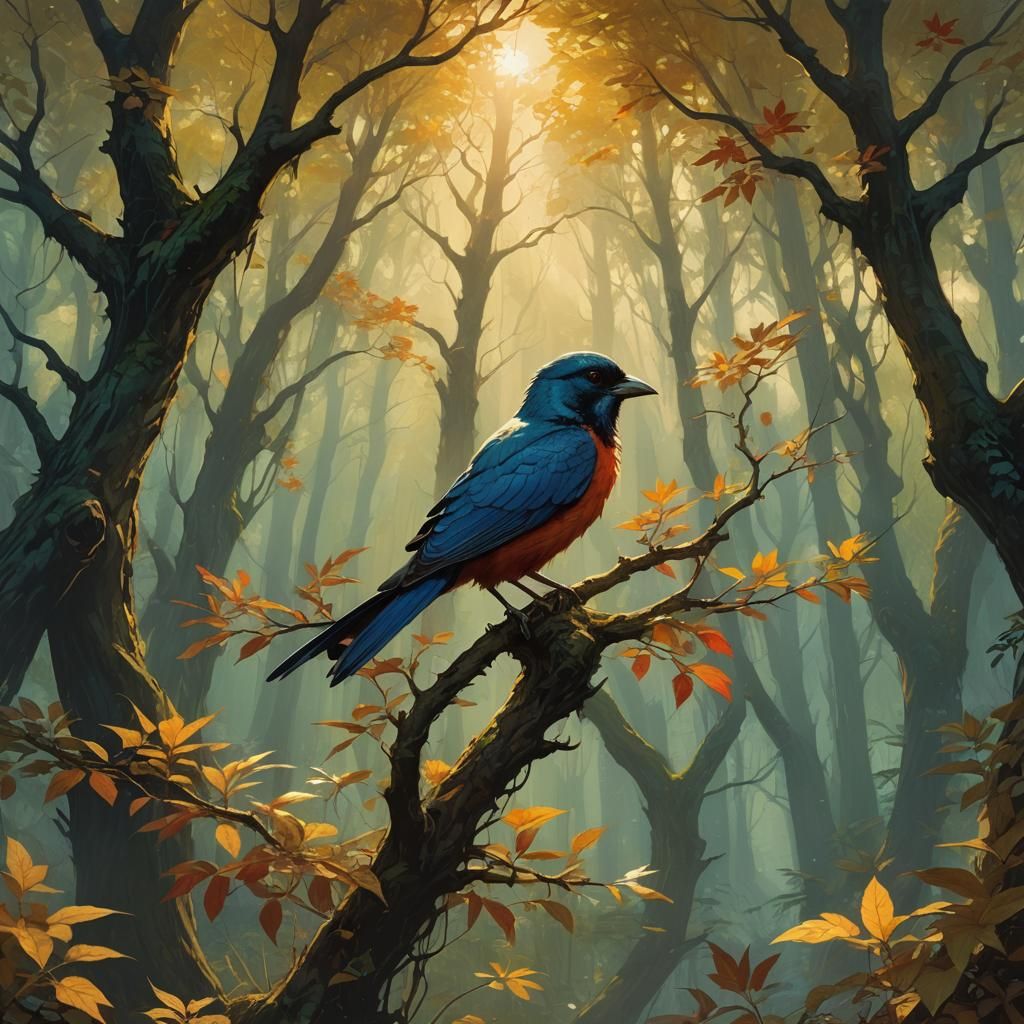 Mystical Summer Tree Bird: Fantasy Matte Painting