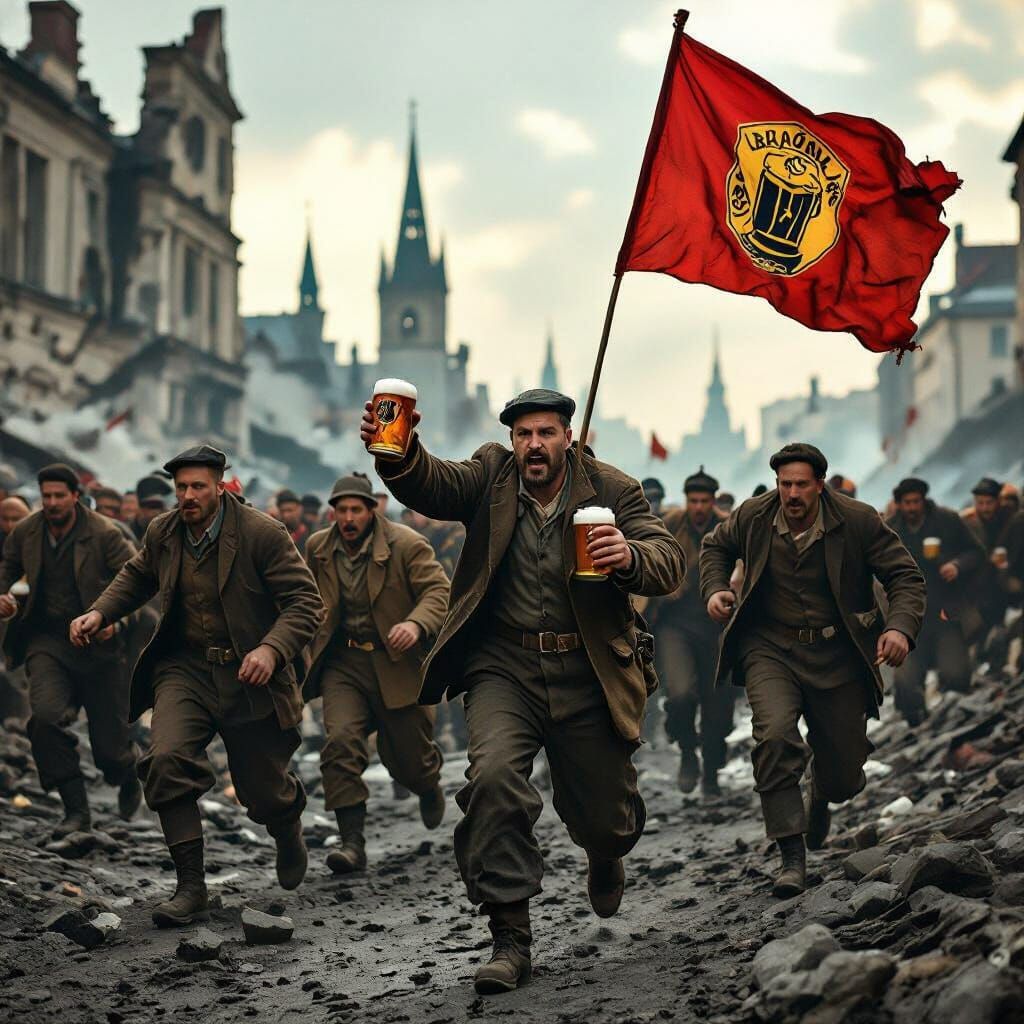 Heroic Workers Raid Brewery in Socialist Realist Style