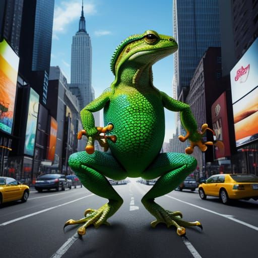 Hybrid Gecko-Human Emerges from NYC Holding Frog, Hyperreali...