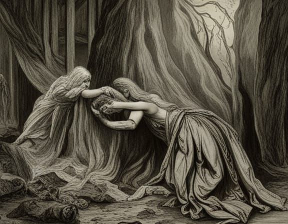 Melancholic Goodbye: A Gothic Horror Illustration