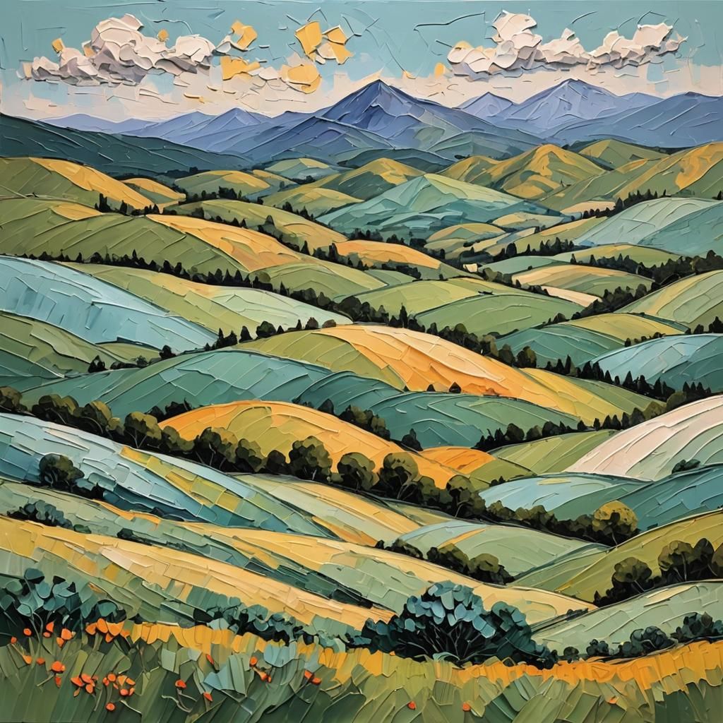 Serene Impasto Landscape with Rolling Hills