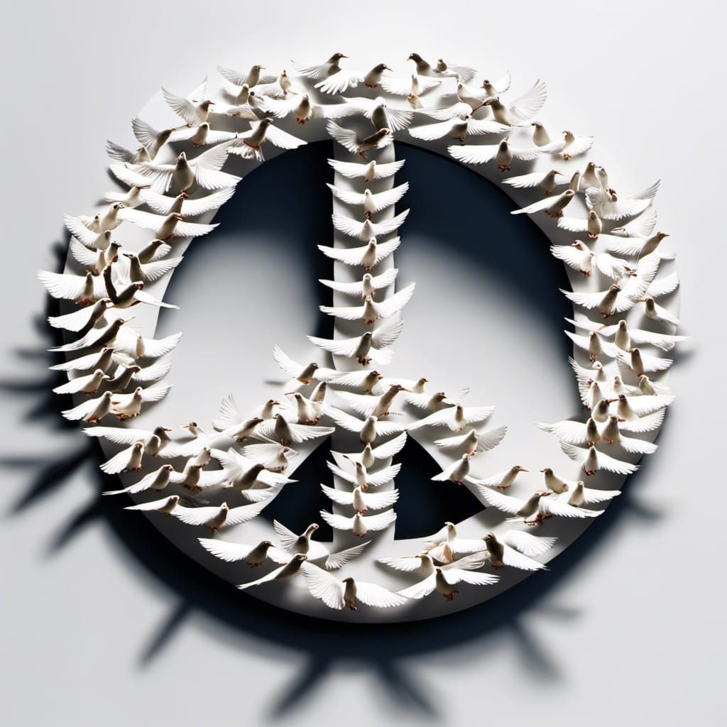 Doves Form Peace Sign in Hyperrealistic Rendering