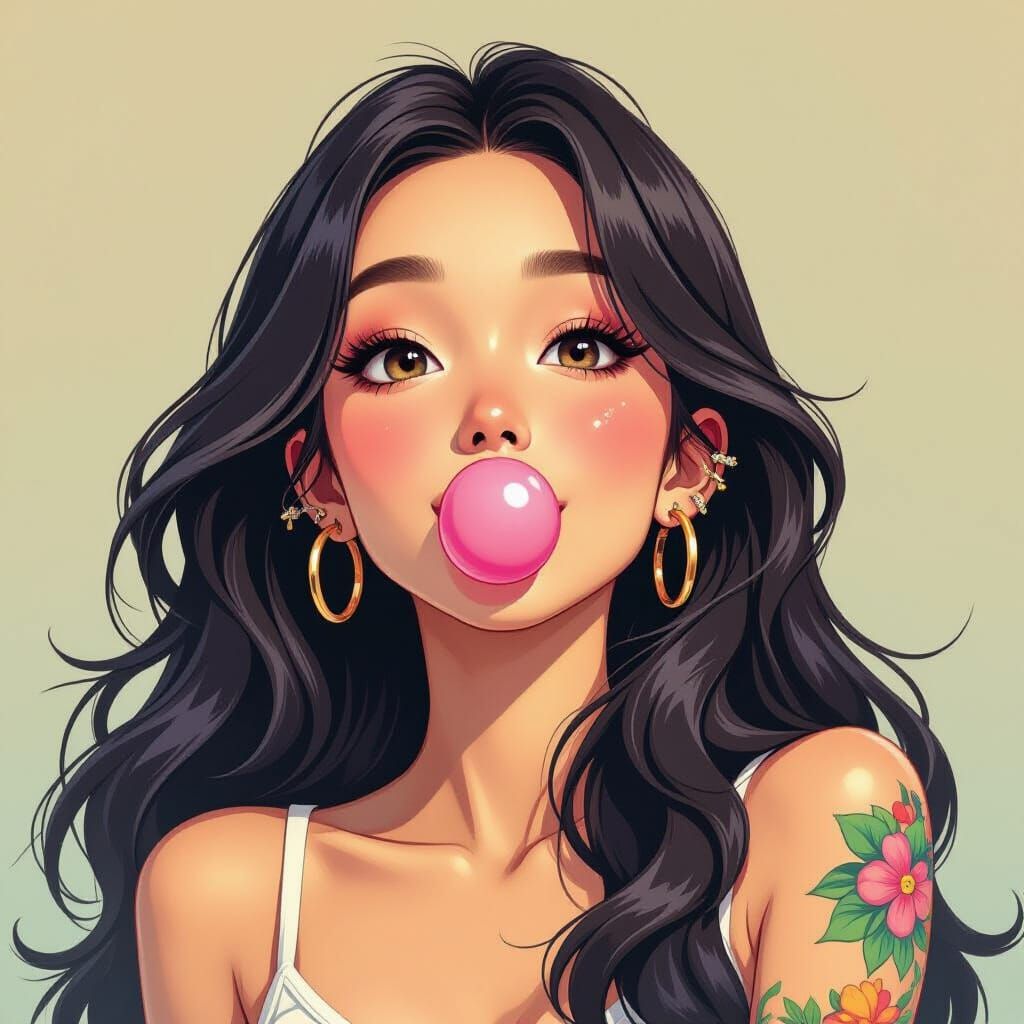 Woman with Third Eye Blowing Bubblegum, Missing Arm