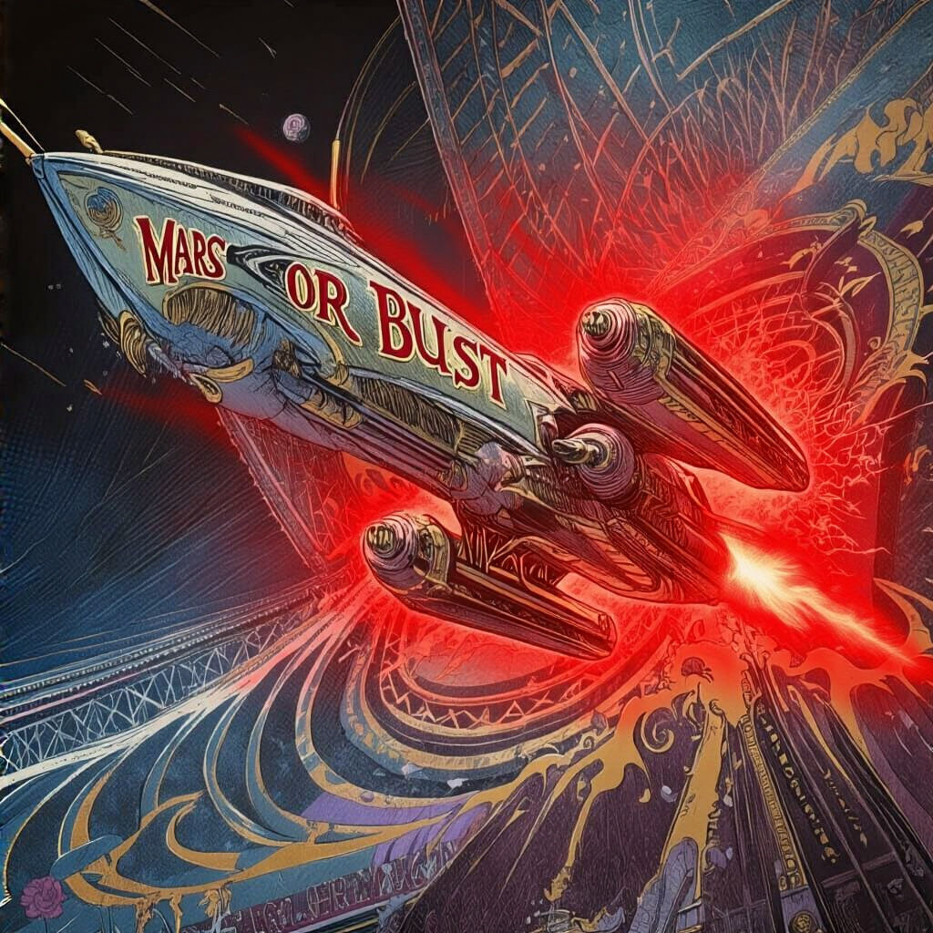 Ornate Banner Declares MARS OR BUST in Vintage Style