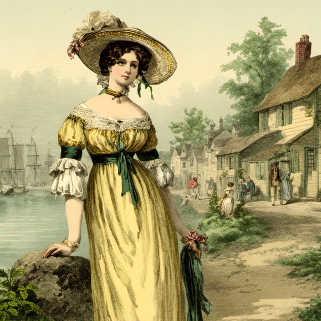Regency Woman in 19th Century Fishing Village