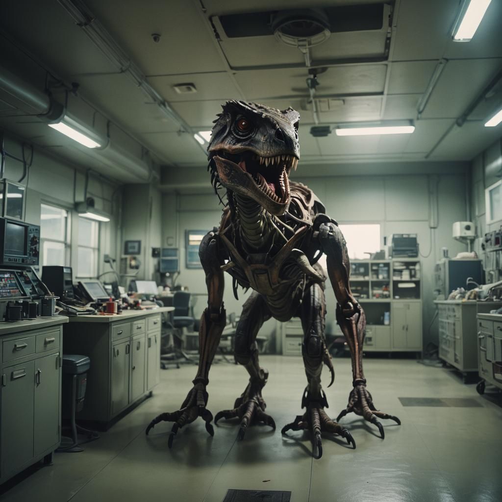 Doomed Research Facility Interior: Cinematic Film Still