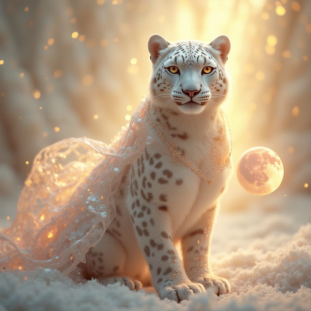 Surreal Snow Leopard Reigns in Celestial Splendor