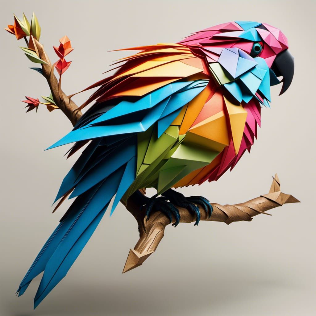 Colorful Origami Parrot Paper Art